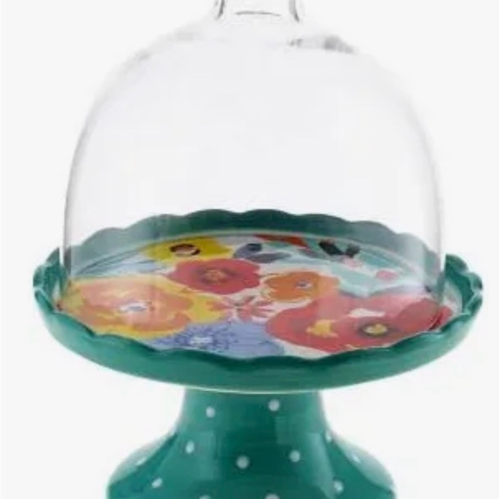 Limited⏳Sale The Pioneer Woman Teal Mini Cake Stand with Glass Dome - Picture 2 of 3